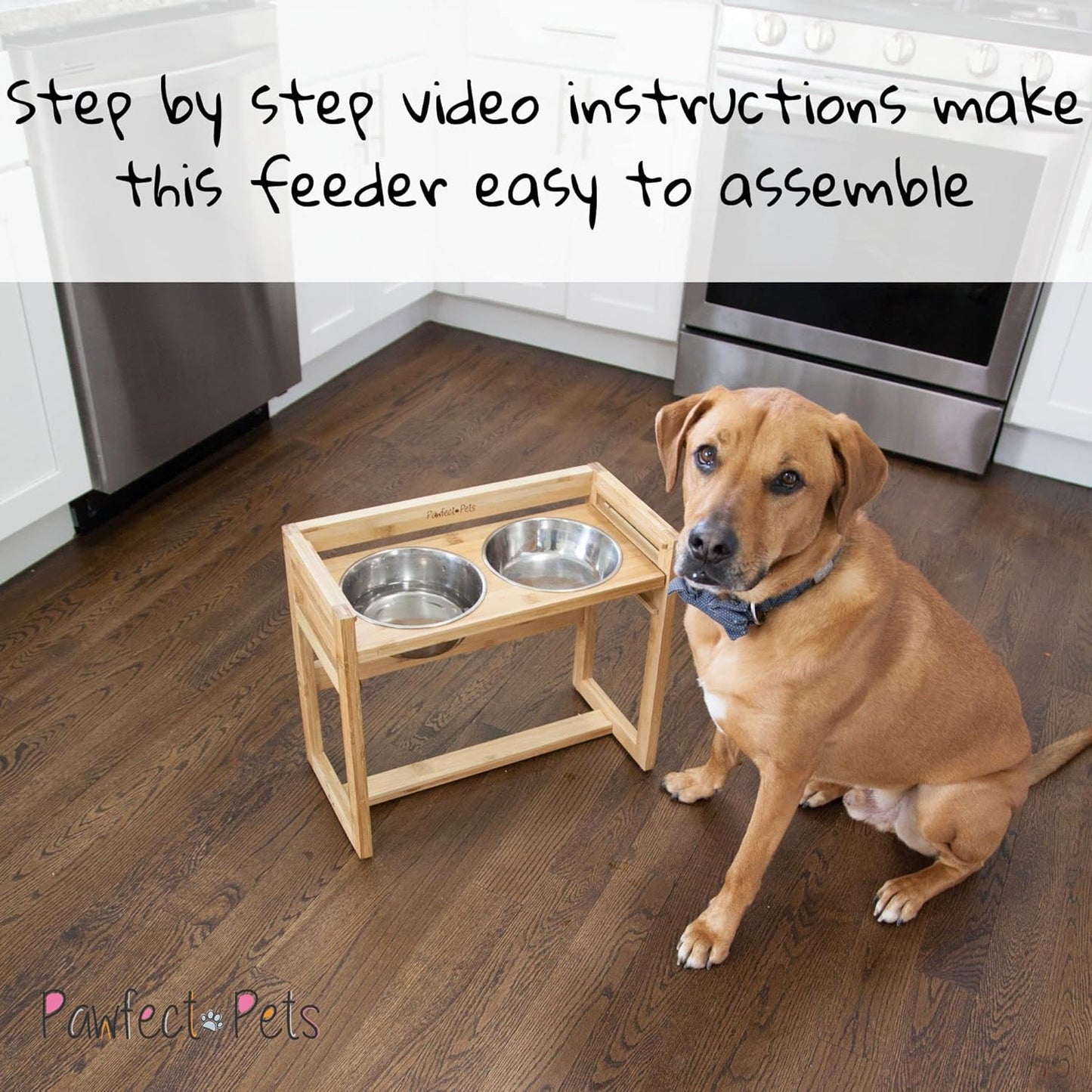 Adjustable Pet Dog Feeder, 12", 14" or 16" Tall Raised Dog Bowl Stand, Comes with Four Stainless Steel Dog Bowls