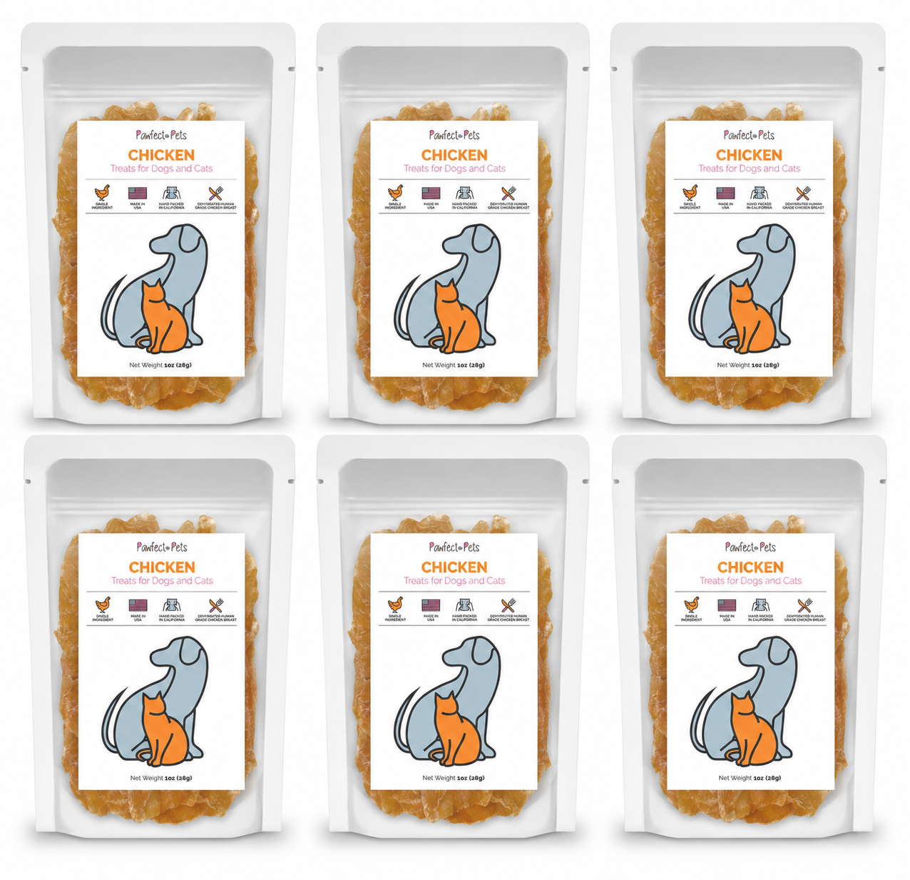 Single Ingredient Dehydrated Chicken Breast Treats for Dogs and Cats, 6oz Bag. USA Made, Human Grade Chicken Breast Jerky Dog Treats and Cat Treats.