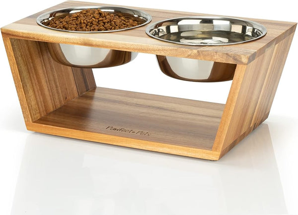 Elevated Dog Bowl Stand- 7" Raised Dog Bowl for Medium Dogs. Pet Feeder with Four Stainless Steel Bowls