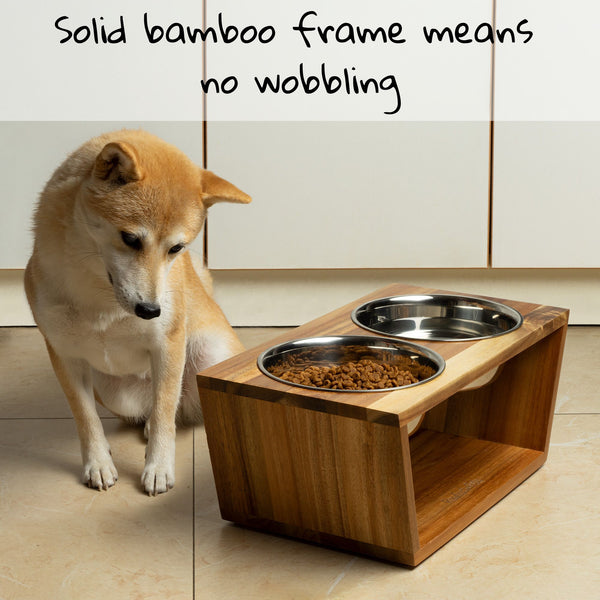 Pawfect Pets Elevated Dog Bowl Stand- 7" Raised Dog Bowl for Medium Dogs. Pet Feeder with  Four Stainless Steel Bowls.