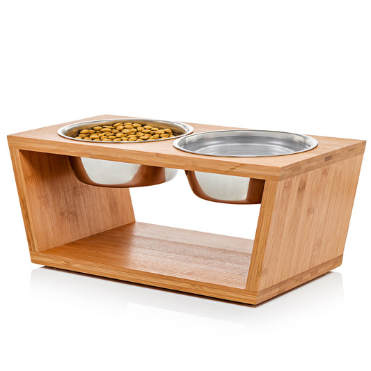 Pawfect Pets Elevated Dog Bowl Stand- 7" Raised Dog Bowl for Medium Dogs. Pet Feeder with  Four Stainless Steel Bowls.