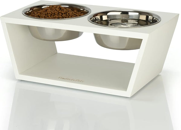 Elevated Dog Bowl Stand- 7" Raised Dog Bowl for Medium Dogs. Pet Feeder with Four Stainless Steel Bowls