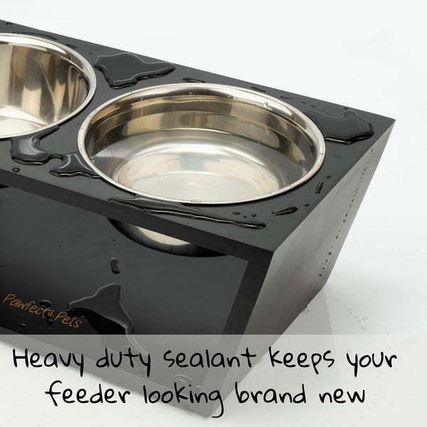 Pawfect Pets Elevated Dog Bowl Stand- 7" Raised Dog Bowl for Medium Dogs. Pet Feeder with  Four Stainless Steel Bowls.