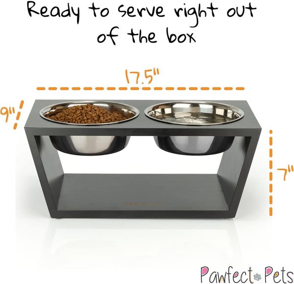 Elevated Dog Bowl Stand- 7" Raised Dog Bowl for Medium Dogs. Pet Feeder with Four Stainless Steel Bowls