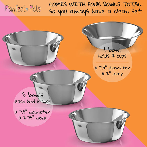 Elevated Dog Bowl Stand- 7" Raised Dog Bowl for Medium Dogs. Pet Feeder with Four Stainless Steel Bowls