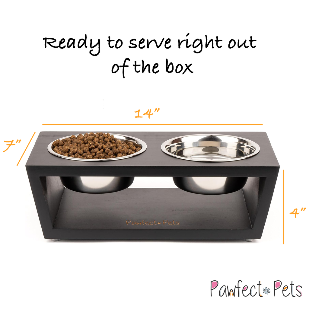 Pawfect Pets Elevated Dog Bowl Stand 4 Raised Dog Bowl for Small Dogs and Cats. Pet Feeder with Four Stainless Steel Bowls