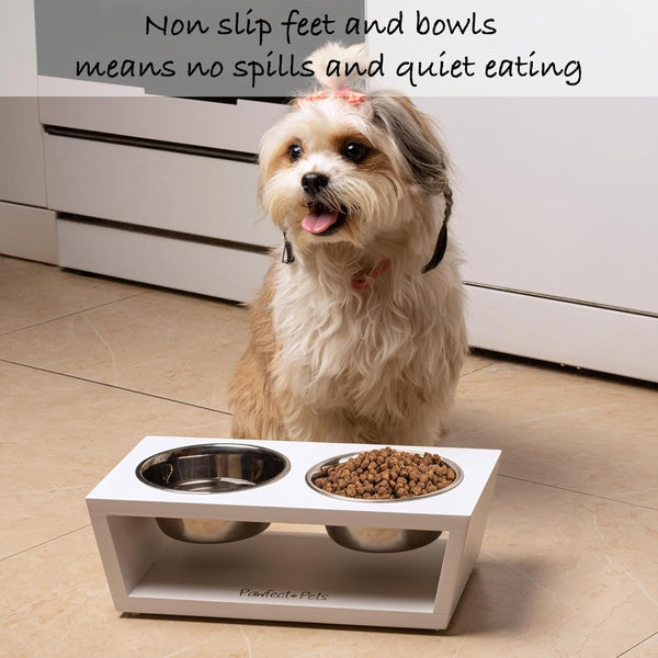 4” Raised Dog Bowls for Small Dogs and Cats. Elevated Dog Bowl Stand by Pawfect Pets. Pet Feeder Comes with Four Stainless Steel Dog Bowls