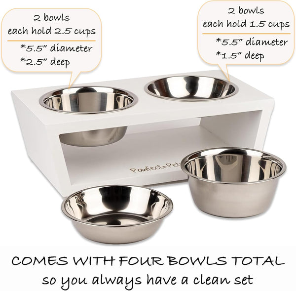 4” Raised Dog Bowls for Small Dogs and Cats. Elevated Dog Bowl Stand by Pawfect Pets. Pet Feeder Comes with Four Stainless Steel Dog Bowls