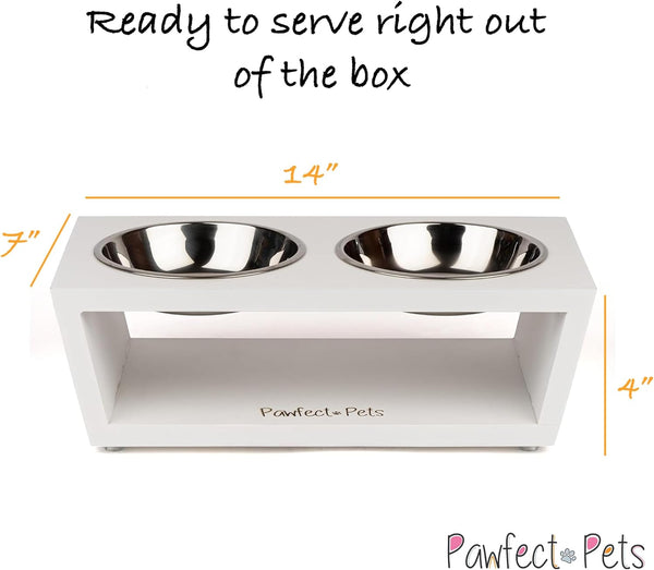 4” Raised Dog Bowls for Small Dogs and Cats. Elevated Dog Bowl Stand by Pawfect Pets. Pet Feeder Comes with Four Stainless Steel Dog Bowls