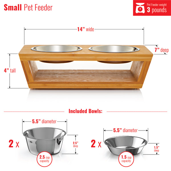 Pawfect Pets Elevated Dog Bowl Stand- 4” Raised Dog Bowl for Small Dogs and Cats. Pet Feeder with Four Stainless Steel Bowls.