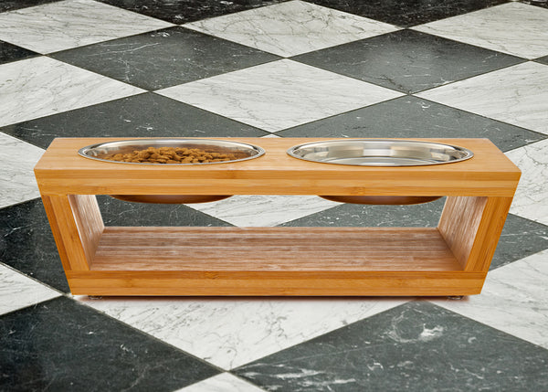 Pawfect Pets Elevated Dog Bowl Stand- 4” Raised Dog Bowl for Small Dogs and Cats. Pet Feeder with Four Stainless Steel Bowls.