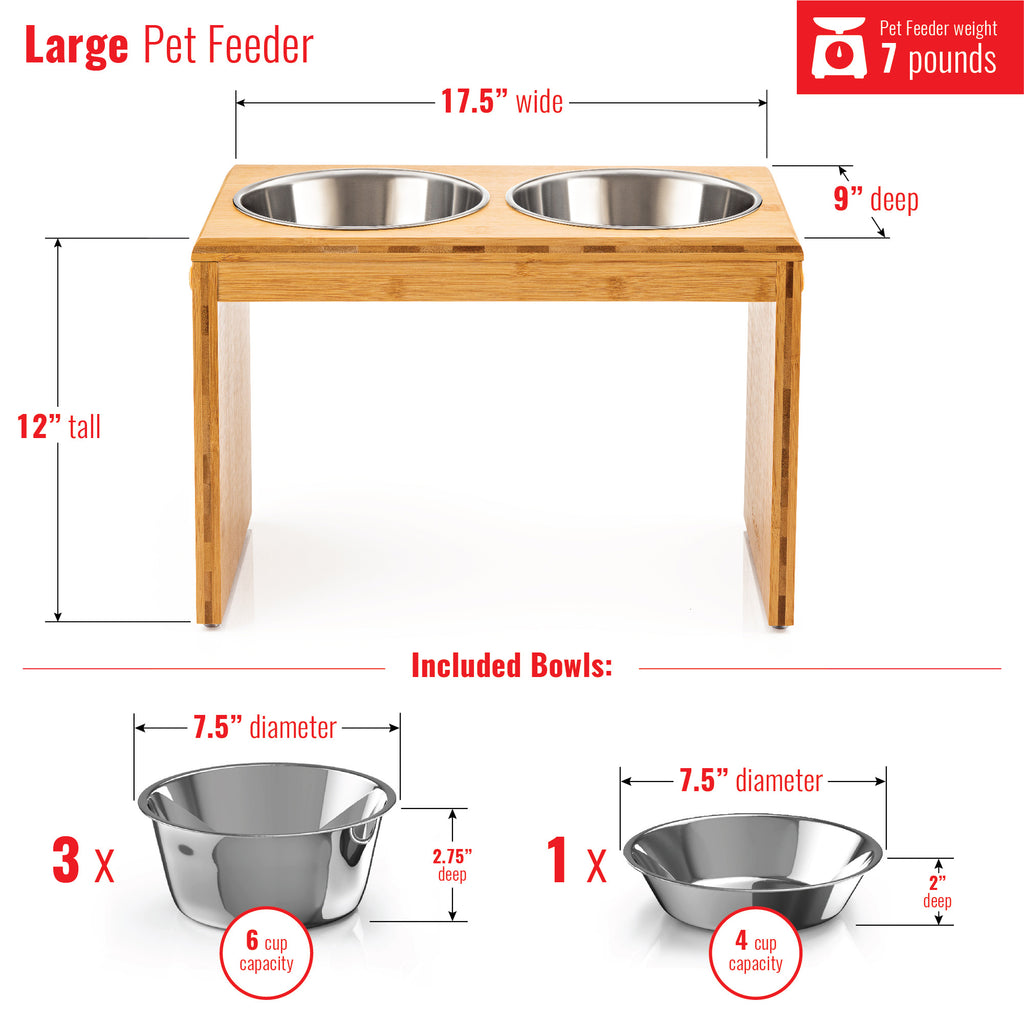 Pawfect Pets 12 Elevated Dog Pet Feeder- Large Raised Dog Bowl Stand-  Includes 4 Stainless Steel Bowls (12 Inch)