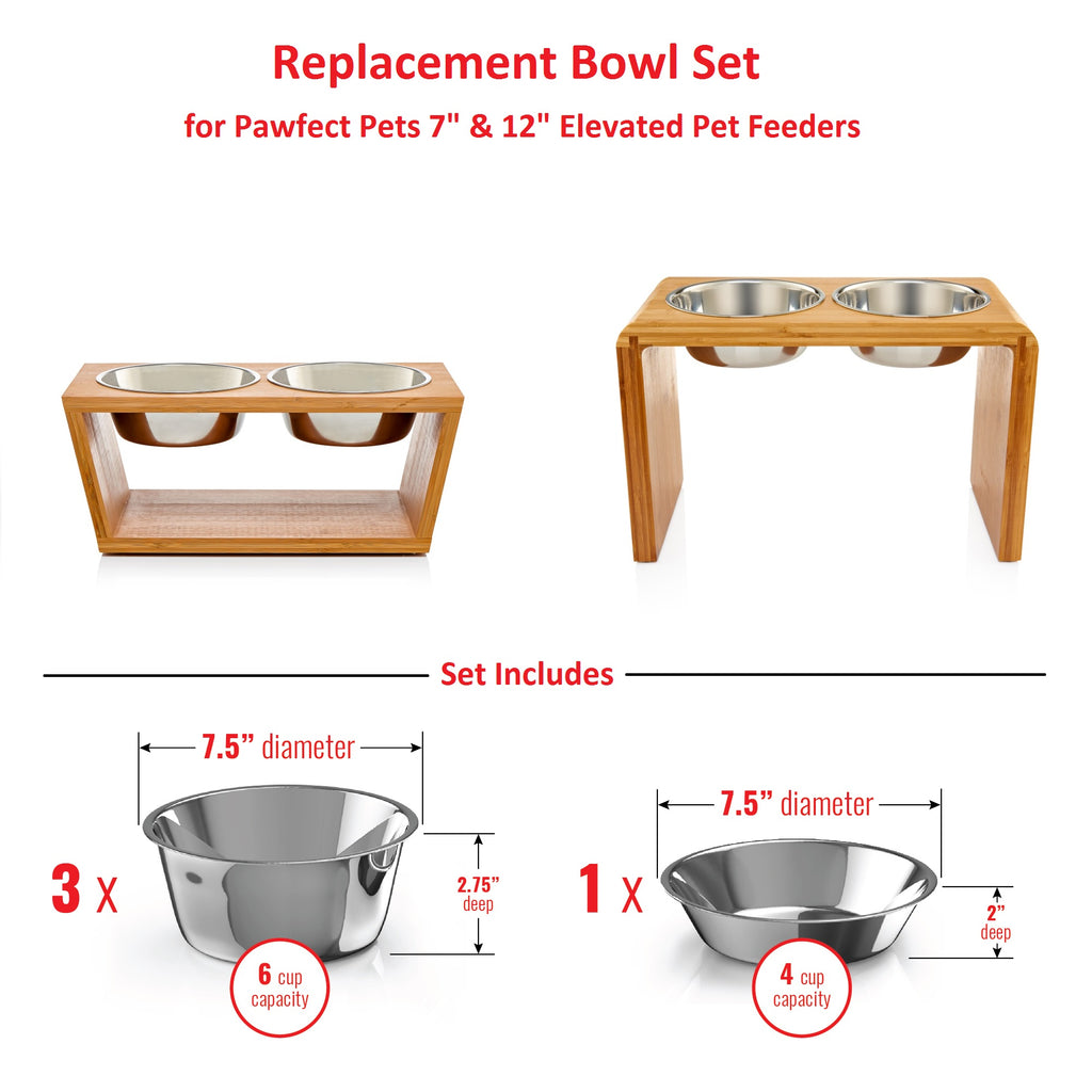 PAWFECT PETS Adjustable Height Elevated Raised Dog Bowl Stand with four  Stainless Steel Bowls, Large 