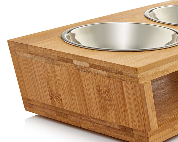 Pawfect Pets Elevated Dog Bowl Stand- 4” Raised Dog Bowl for Small Dogs and Cats. Pet Feeder with Four Stainless Steel Bowls.