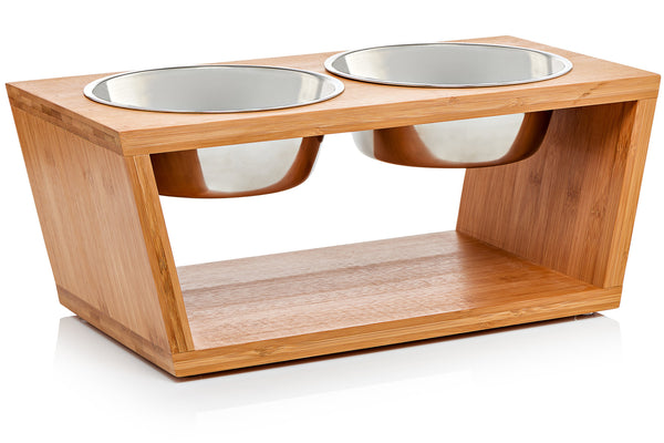 Pawfect Pets Elevated Dog Bowl Stand- 7" Raised Dog Bowl for Medium Dogs. Pet Feeder with  Four Stainless Steel Bowls.