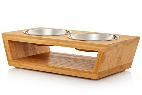 Pawfect Pets Elevated Dog Bowl Stand- 7 Raised Dog Bowl for Medium Dogs.  Pet Feeder with Four Stainless Steel Bowls.